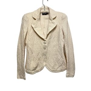 Giorgio Armani Cream White 3 Button Blazer Jacket‎ Size 4 Cotton Silk Stretch